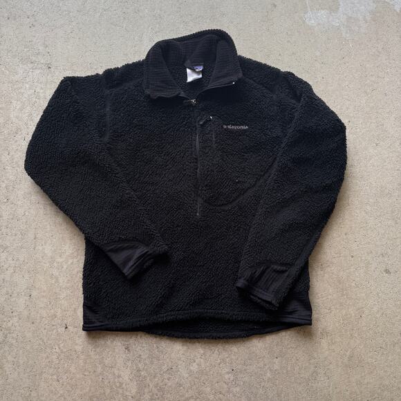 Men's Vintage Patagonia Black Body Rug Pullover Deep Pile Fleece Jacket Sz Small - Picture 1 of 9